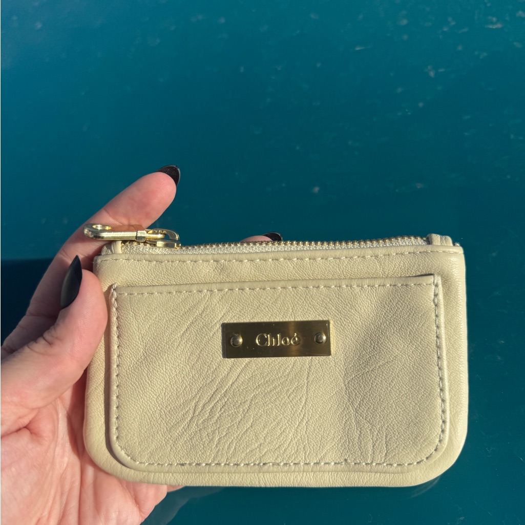 Chloe Cream Leather Card Holder Authentic With Gold Stamped Hardware